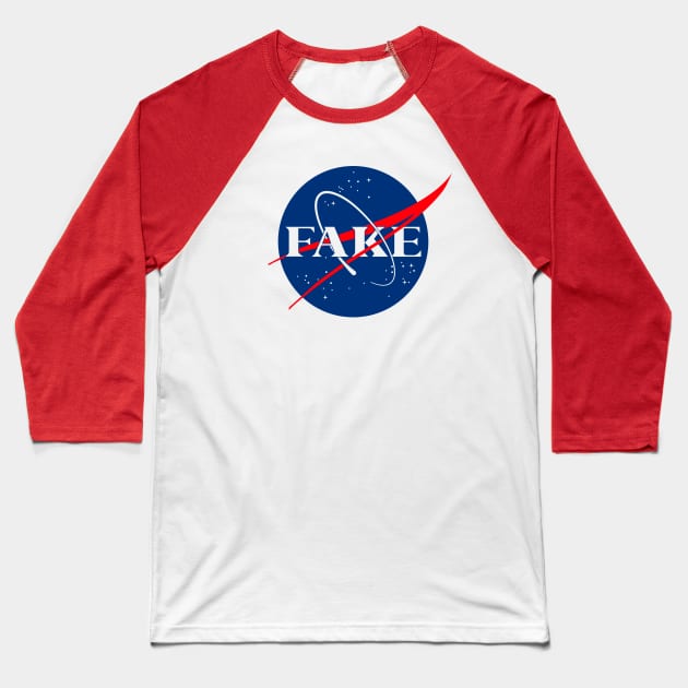 Space is Fake NASA Parody Logo Baseball T-Shirt by SunGraphicsLab